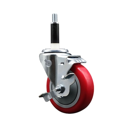 Service Caster 4'' SS Red Poly Swivel 7/8'' Expanding Stem Caster with Brake SCC-SSEX20S414-PPUB-RED-TLB-78